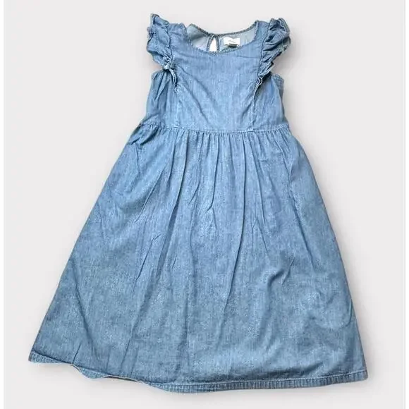 Old Navy Girls Chambray Dress Sleeveless Ruffle Med Wash Blue Knee Length Size M - Picture 5 of 13